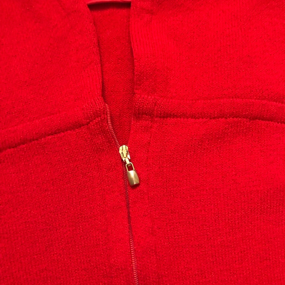 St. John Santana Wool Zip Up Fitted Cropped Bright Red Womens Knit Jacket size L - Picture 3 of 14